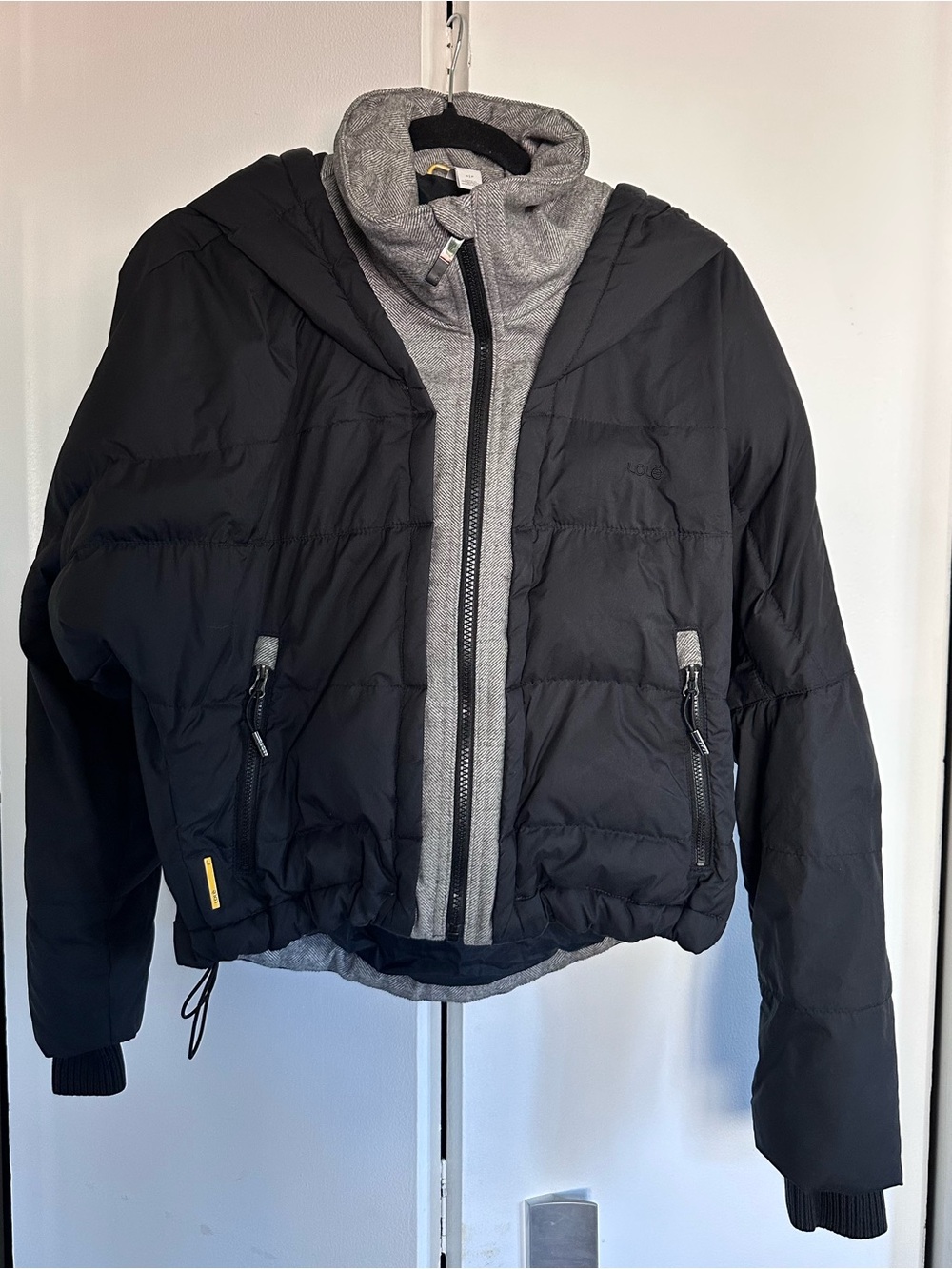 Black Puffer Jacket with Grey Inner Layer